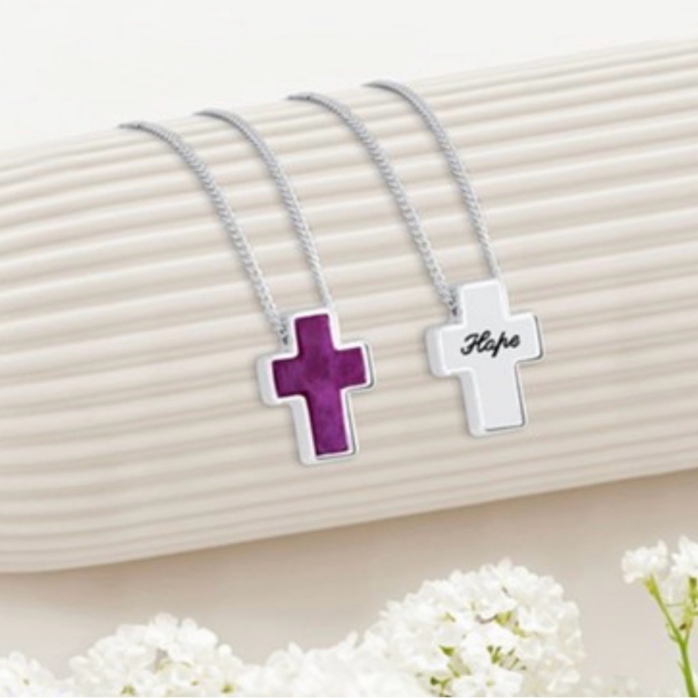 Hope Silver and Purple Cross Pendant Necklace